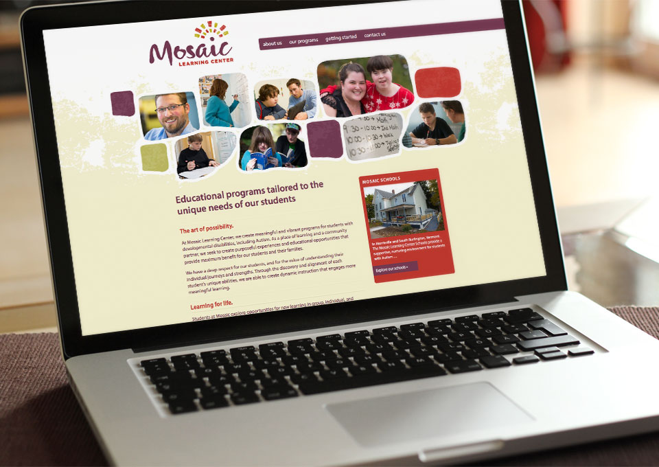 Mosaic Learning Center website displayed on laptop