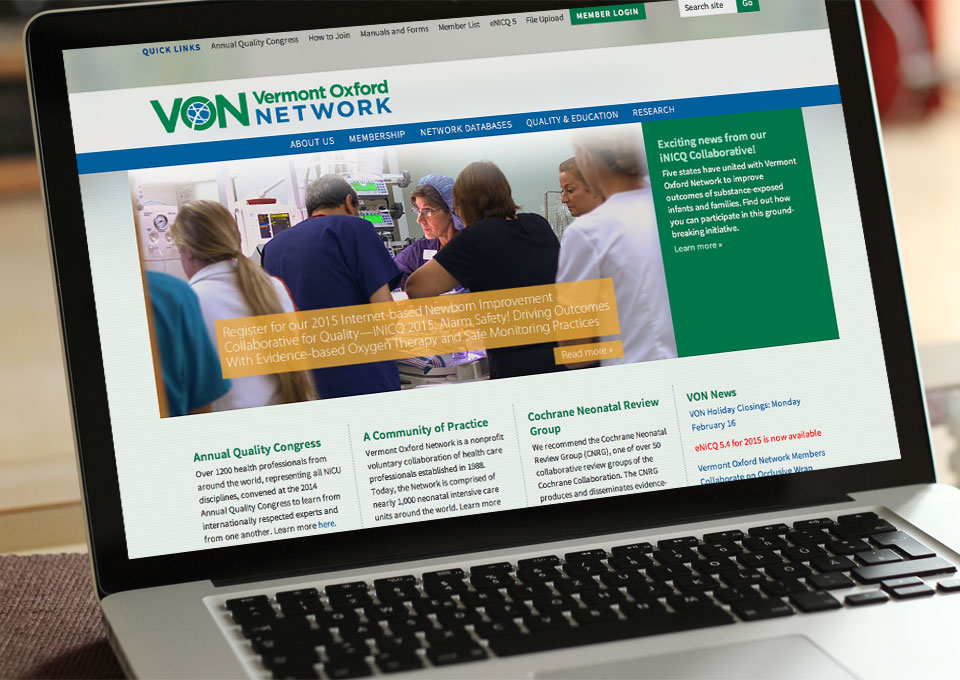 Laptop displaying Vermont Oxford Network website