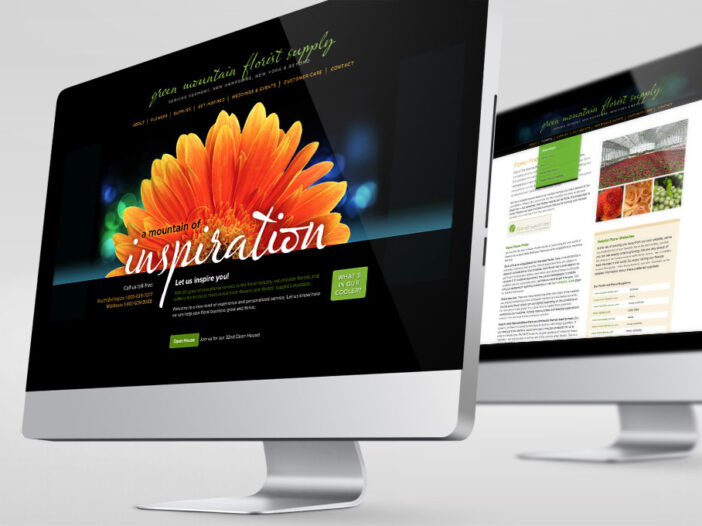 2 desktops displaying Green Mountain Florist Supply website