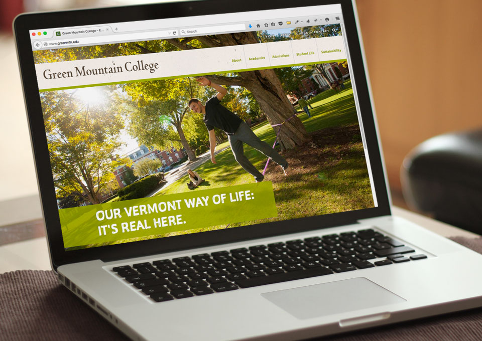 Green Mountain College website displayed on laptop