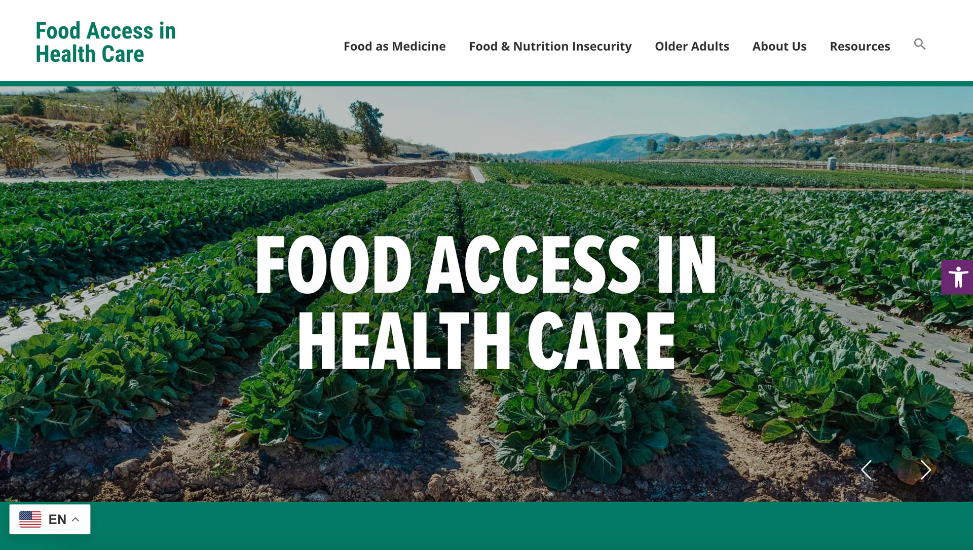 Food Access in Healthcare website homepage