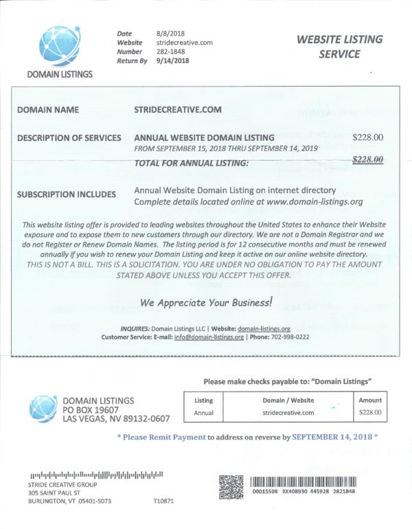 How to spot a fake domain renewal invoice Stride Creative Group