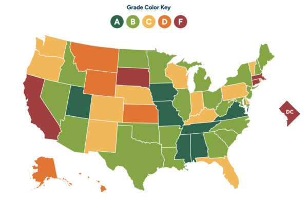 a color-coded map of the United States