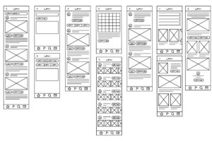 a page full of black and white wireframes