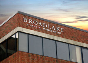 Broadlake Financial Management exterior signage on brick building
