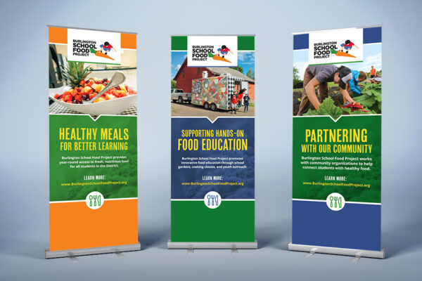 Three Burlington School Food Project popup banners