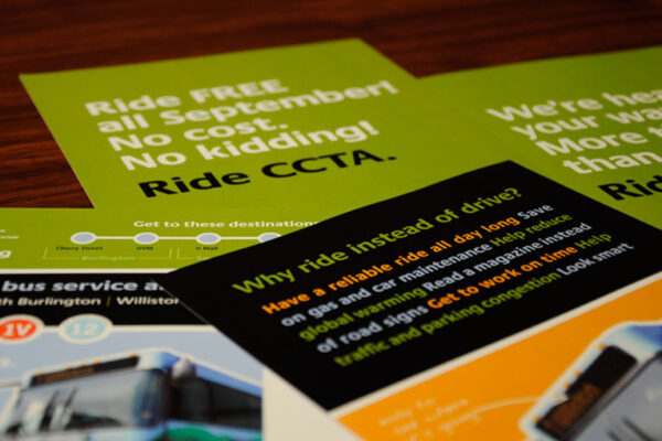 CCTA route 2 ridership campaign brochures