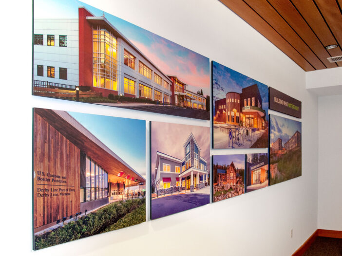 Several canvas photos on a wall - DEW buildings
