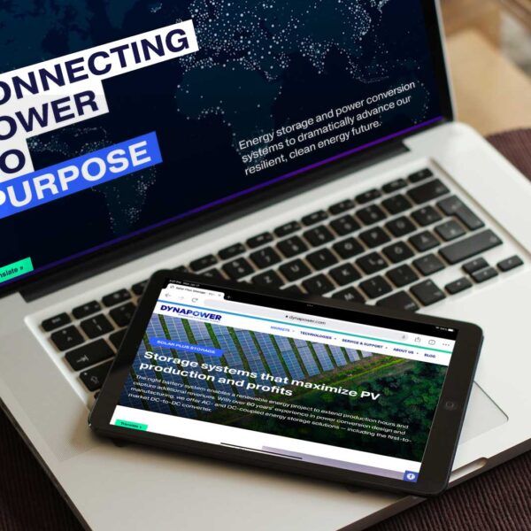 Dynapower website shown on a laptop computer and a tablet