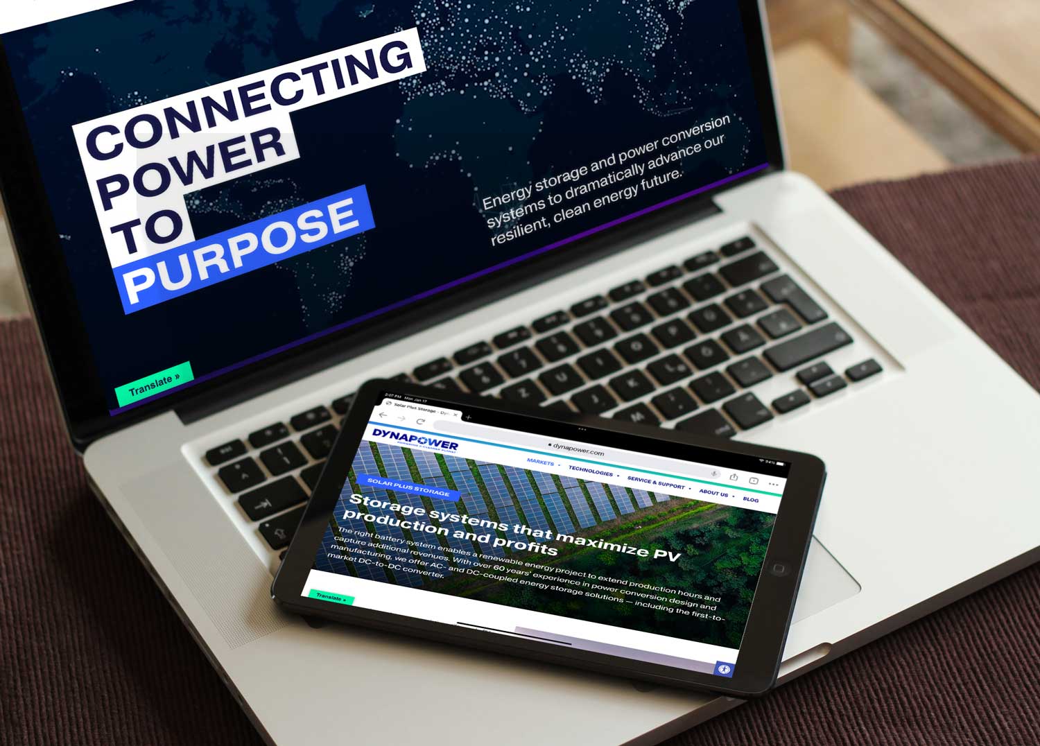 Dynapower website shown on a laptop computer and a tablet