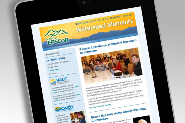 Vermont EPSCor email displayed on tablet