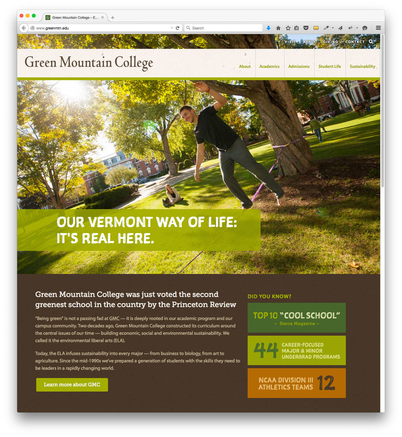 Green Mountain College website screenshot