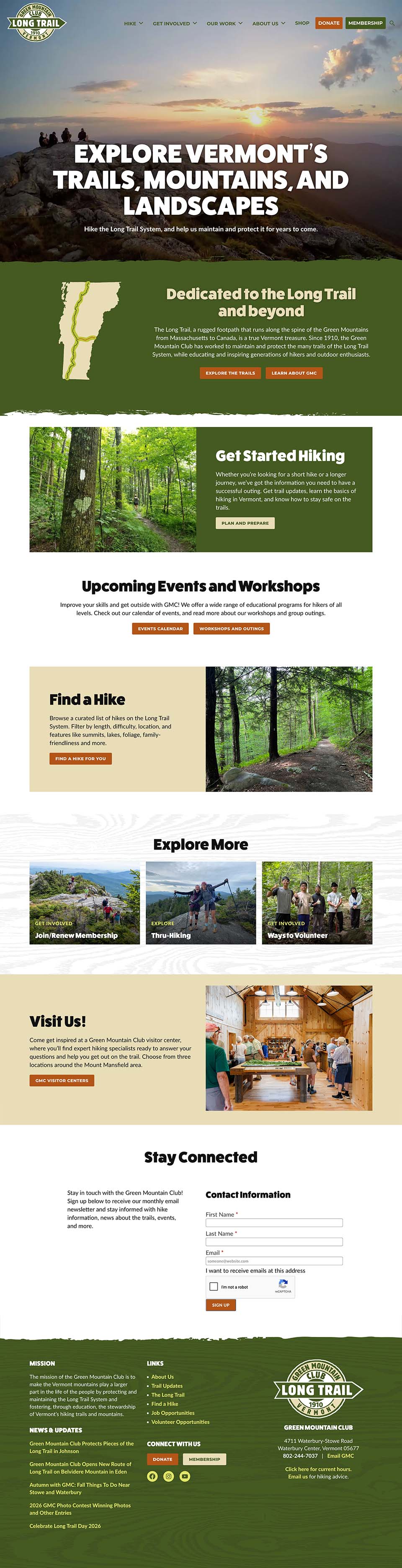 Green Mountain Club website screenshot