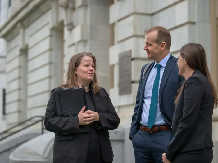 lawyers in front of courthouse