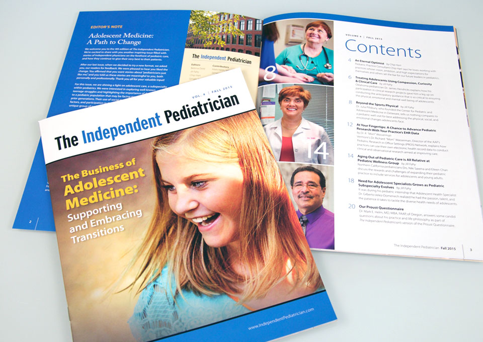The Independent Pediatrician magazine cover page and inside page