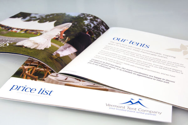 Vermont Tent Company brochure inside page and cover