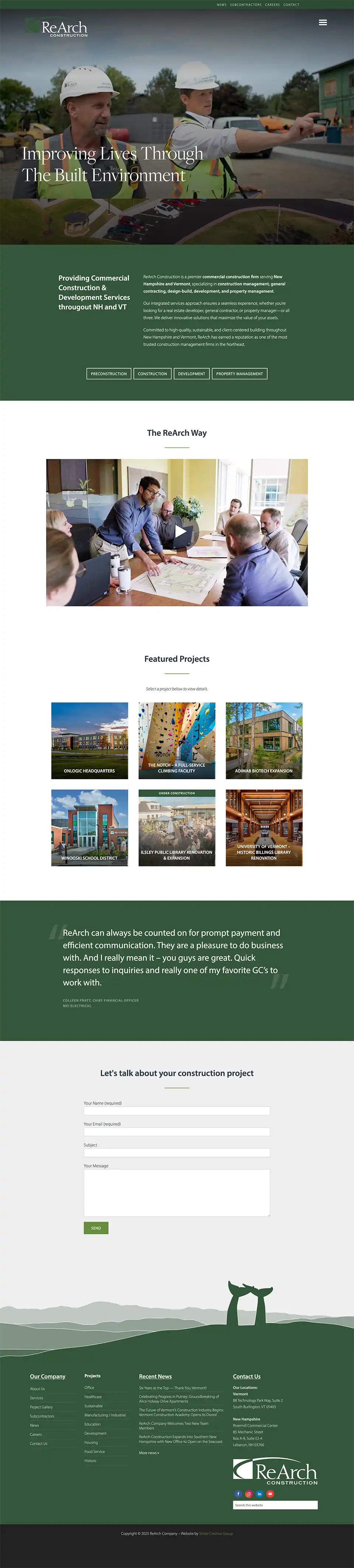 rearch construction website screenshot