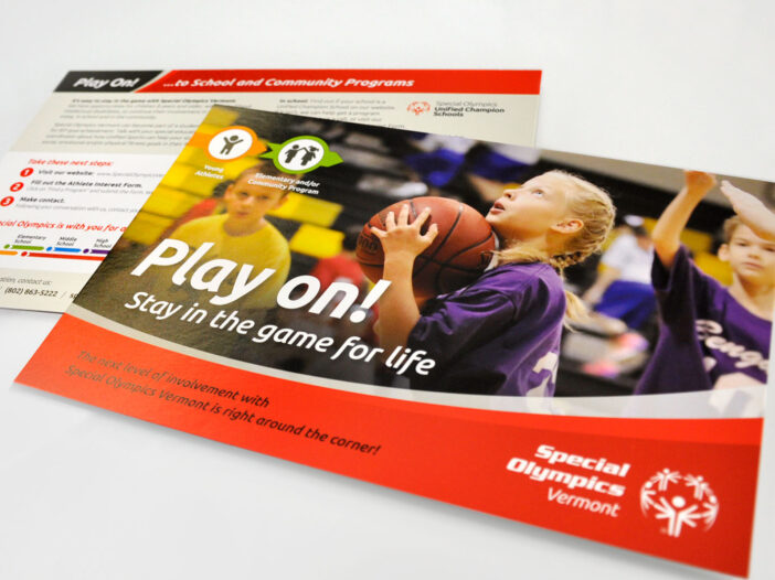 Special Olympics postcard front, part of back