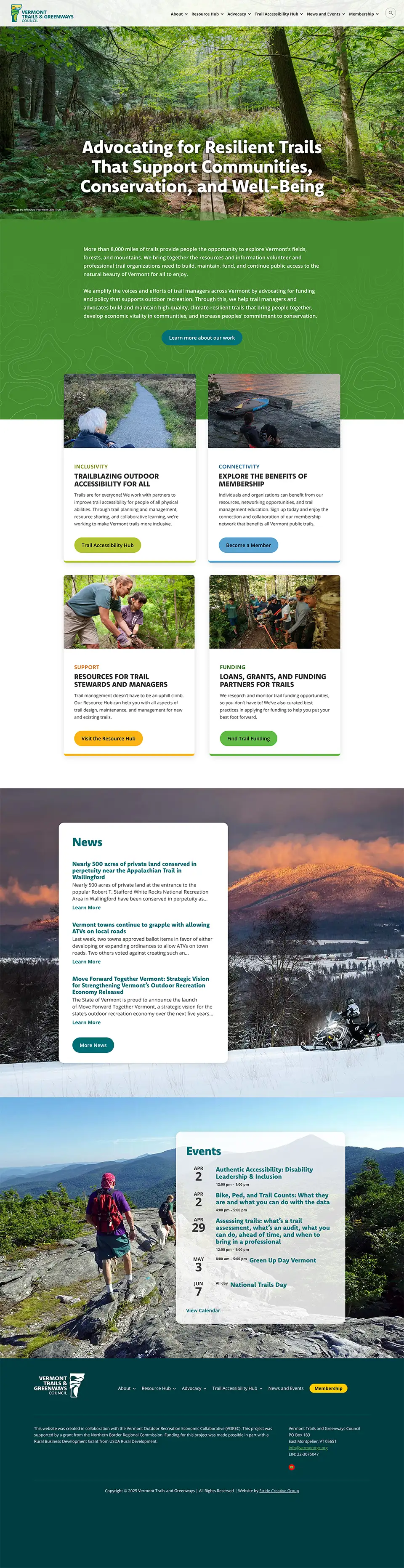 vermont trails and greenways website homepage screenshot