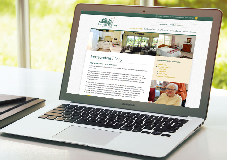 Westview Meadows website displayed on laptop