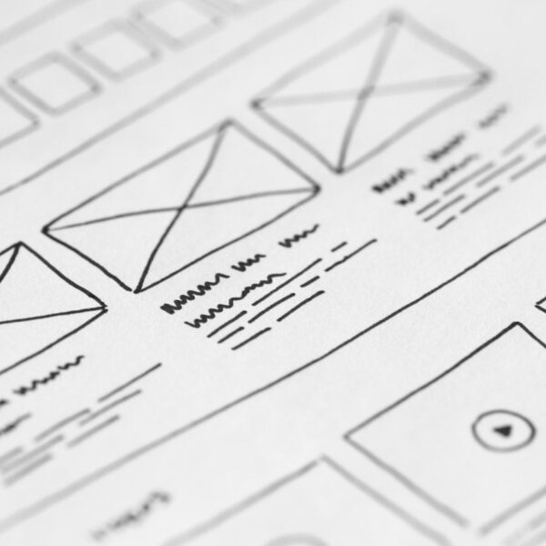 A web design wireframe layout on paper